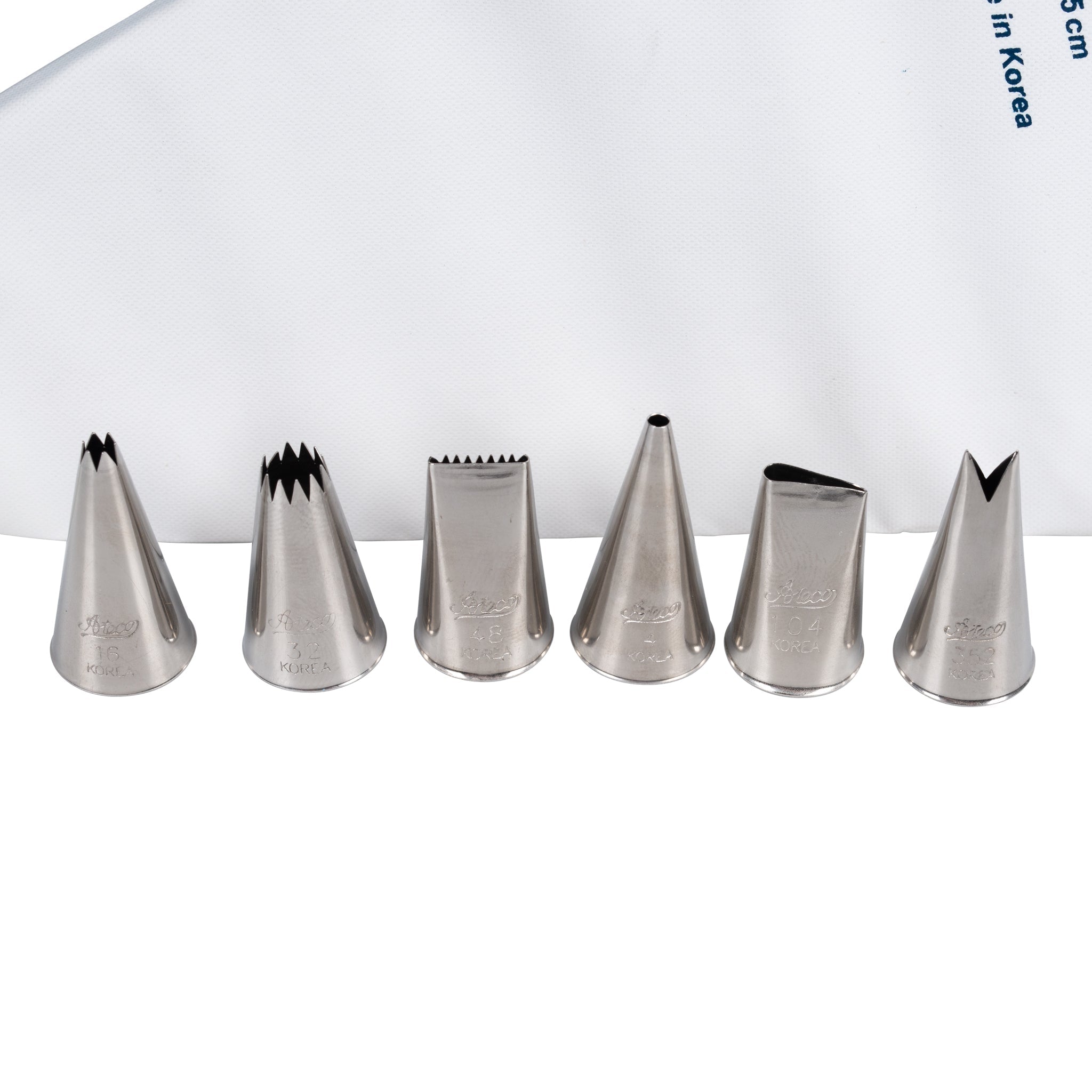 Ateco 8 Piece Piping Tip and Decorating Set with 10" Flex Bag