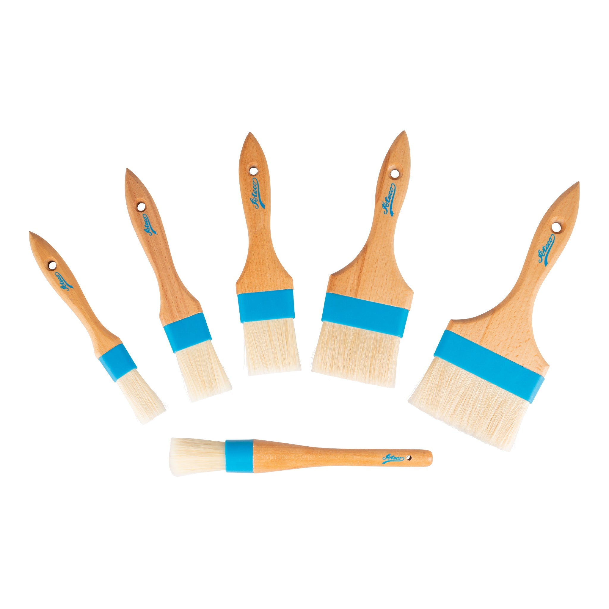 Ateco Flat Pastry Brush, White Natural Boar Bristles, Wood Handle