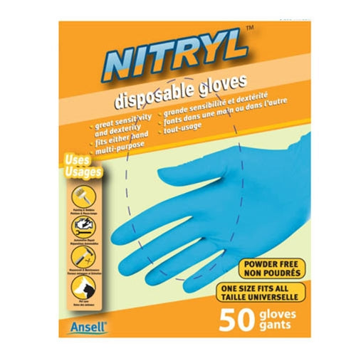 Ansell Nitryl Disposable Gloves, Nitrile, One Size, Blue, (50-pack), FINAL SALE