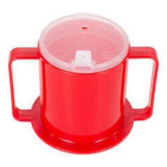 BIOS Two-Handled Mug with 2 Lids, 8 oz, Red