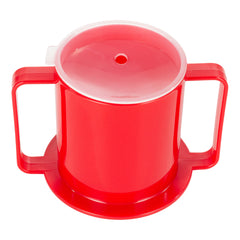 BIOS Two-Handled Mug with 2 Lids, 8 oz, Red
