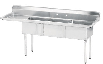 Advance Tabco FE-3-1812-18L-X Triple Compartment Center Drain Sink, Left Drainboard, 18" x 18" x 12" Bowl Size, Stainless Steel, FINAL SALE