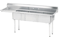 Advance Tabco FE-3-1812-18L-X Triple Compartment Center Drain Sink, Left Drainboard, 18" x 18" x 12" Bowl Size, Stainless Steel, FINAL SALE