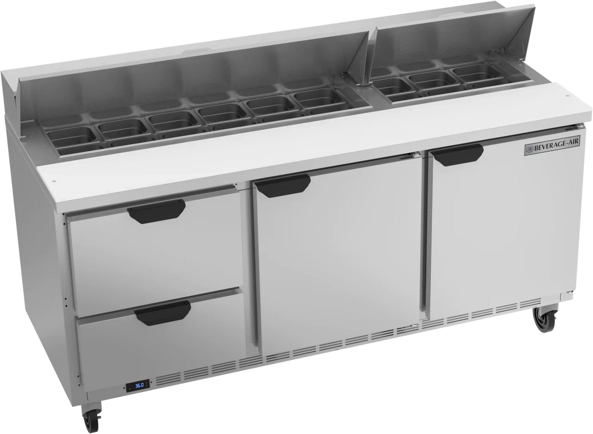 Beverage-Air SPED72HC-18-2 Two Drawer Two Door Sandwich Prep Table, 72"