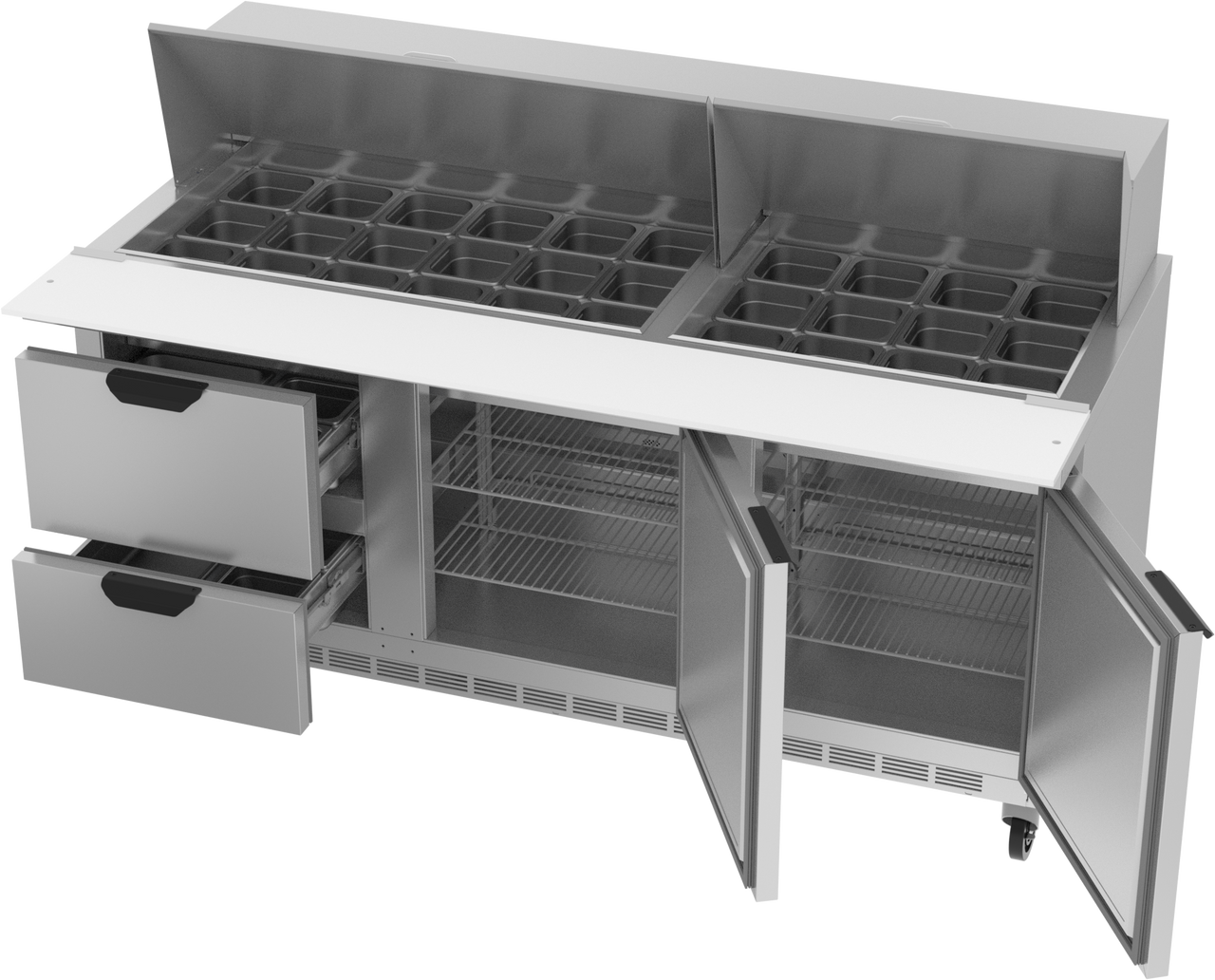Beverage-Air SPED72HC-30M-2 Two Drawer Two Door Mega Top Sandwich Prep Table, 72"